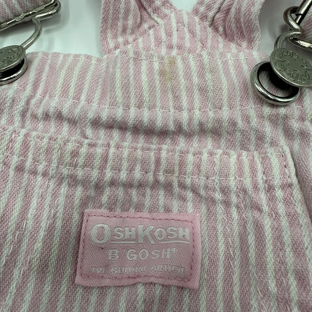 Vintage OshKosh 18M Pink White Striped Vestbar Jumper Dress Overall Toddler Girl